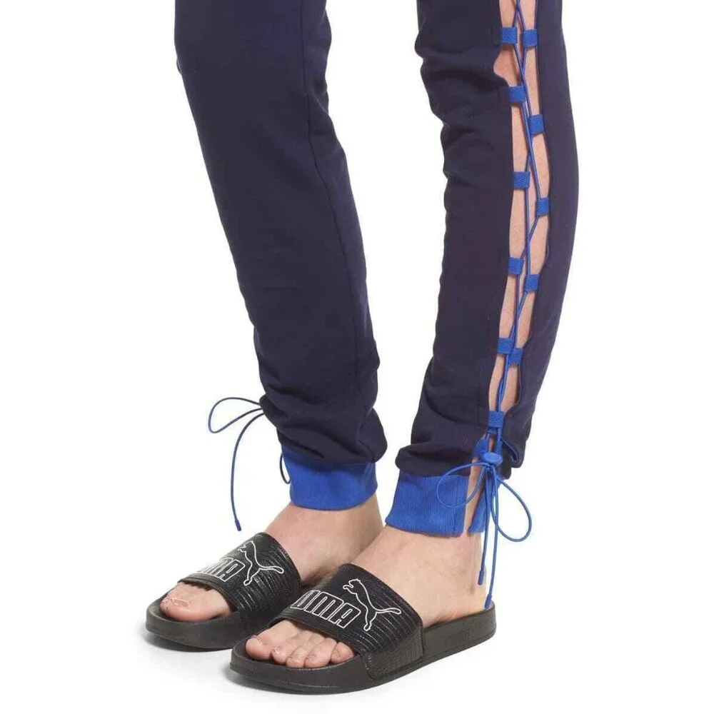 Fenty Puma x Rihanna Pants Side Lace-Up Jogger Pants Leggings Blue Navy Sz L NWT - Picture 4 of 5